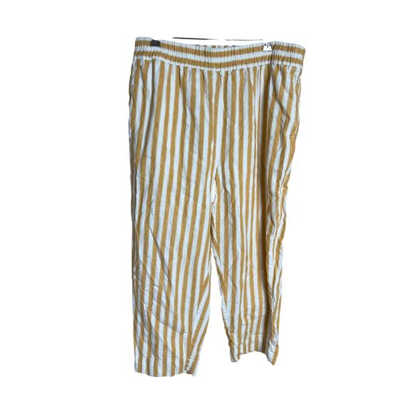 Madewell XL Tapered Huston Pull-On Crop Pants in Stripe White Yellow - Picture 1 of 7